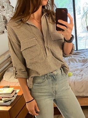 Linen blend checkered shirt